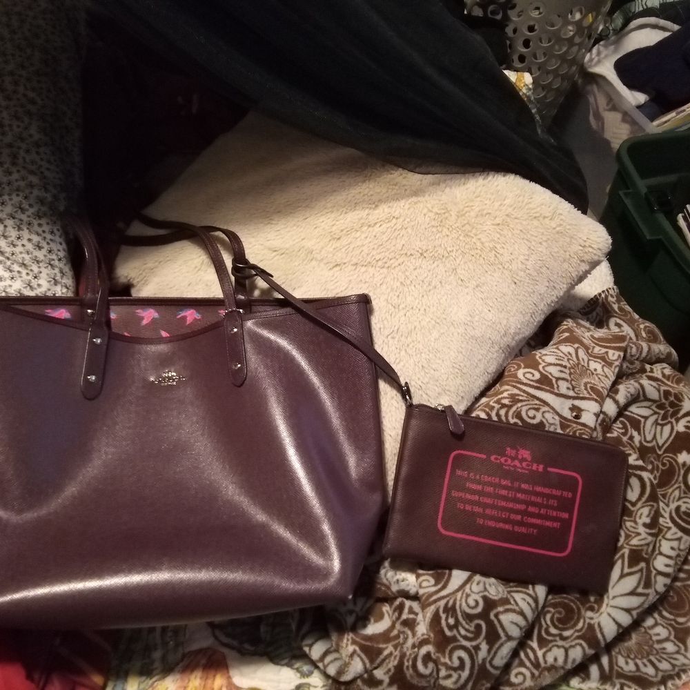 Coach Brown Tote Bag with Pink Accents